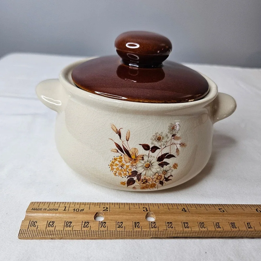 Vtg Woolworth Country Bouquet Floral‎ Stoneware Soup Onion Casserole Dish w/ Lid